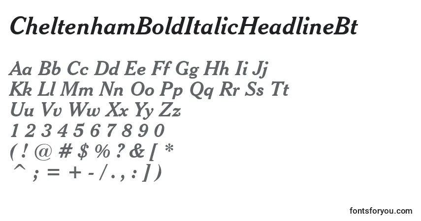 Шрифт CheltenhamBoldItalicHeadlineBt – алфавит, цифры, специальные символы