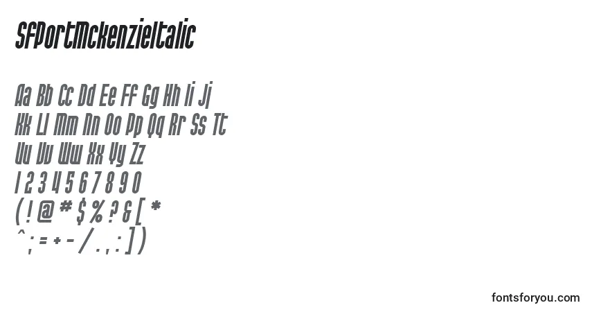 Шрифт SfPortMckenzieItalic – алфавит, цифры, специальные символы