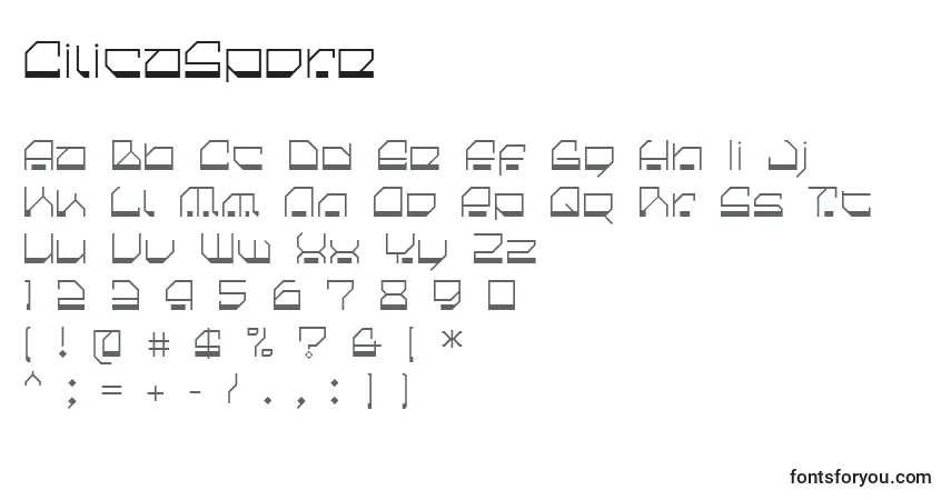 A fonte CilicaSpore – alfabeto, números, caracteres especiais