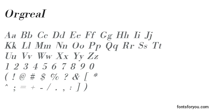 Шрифт OrgreaI – алфавит, цифры, специальные символы