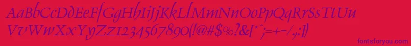 Czcionka DolphinItalic – fioletowe czcionki na czerwonym tle