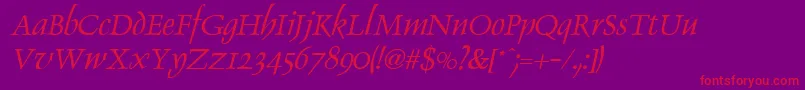 DolphinItalic-Schriftart – Rote Schriften auf violettem Hintergrund