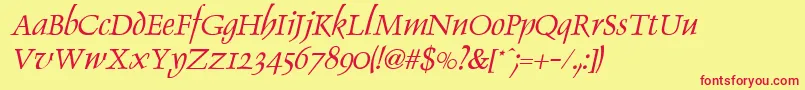 Fonte DolphinItalic – fontes vermelhas em um fundo amarelo
