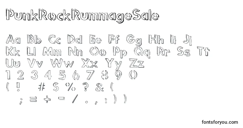 A fonte PunkRockRummageSale – alfabeto, números, caracteres especiais