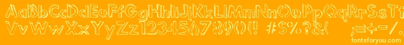 Więcej informacji o czcionce PunkRockRummageSale Czcionka PunkRockRummageSale – żółte czcionki na pomarańczowym tle