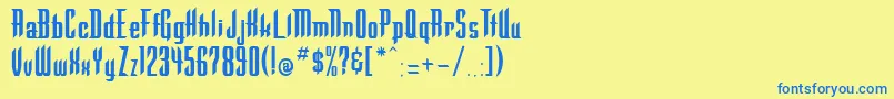 フォントWarlockRegular – 青い文字が黄色の背景にあります。