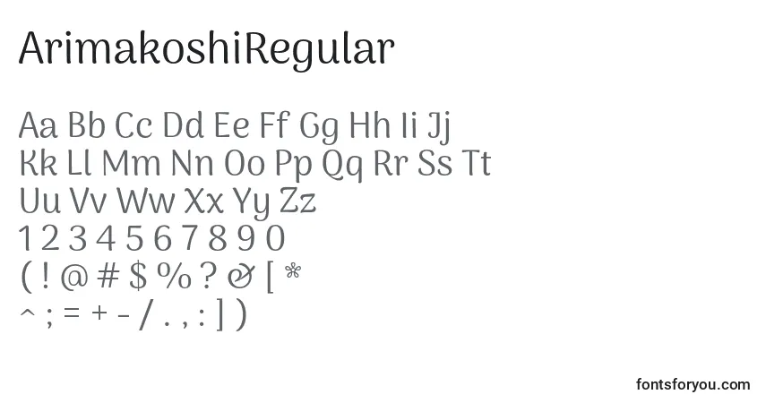Schriftart ArimakoshiRegular – Alphabet, Zahlen, spezielle Symbole