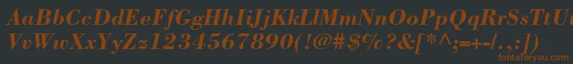 BodoniSsiBoldItalic-fontti – ruskeat fontit mustalla taustalla