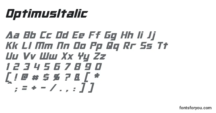 Fuente OptimusItalic - alfabeto, números, caracteres especiales