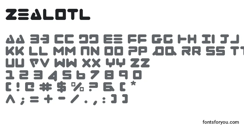 Czcionka Zealotl – alfabet, cyfry, specjalne znaki