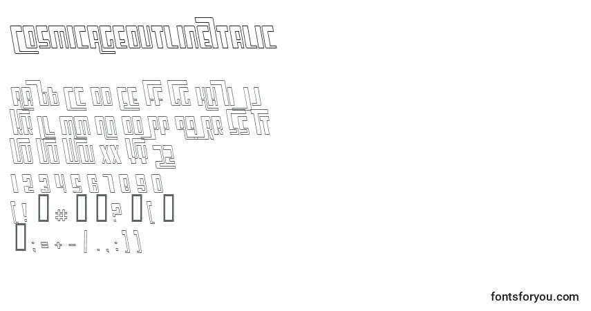 Шрифт CosmicAgeOutlineItalic – алфавит, цифры, специальные символы