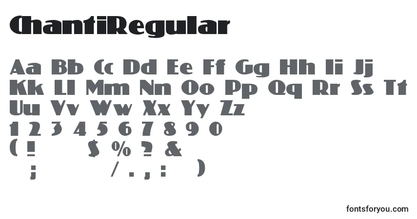 Czcionka ChantiRegular – alfabet, cyfry, specjalne znaki