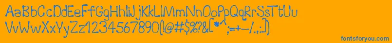 Runoff-Schriftart – Blaue Schriften auf orangefarbenem Hintergrund