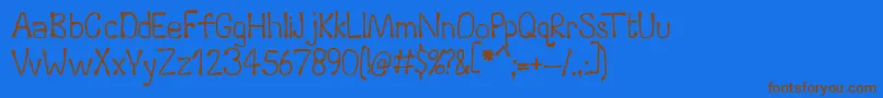 Runoff-Schriftart – Braune Schriften auf blauem Hintergrund