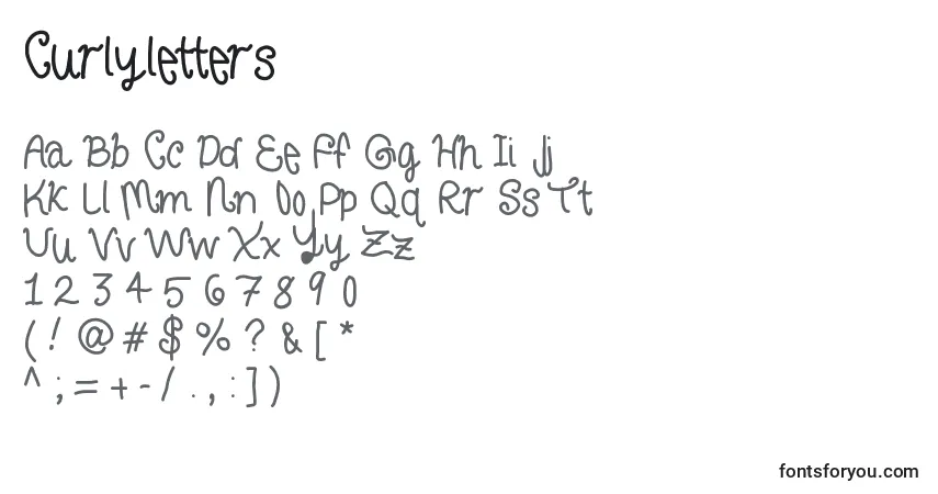 A fonte Curlyletters – alfabeto, números, caracteres especiais