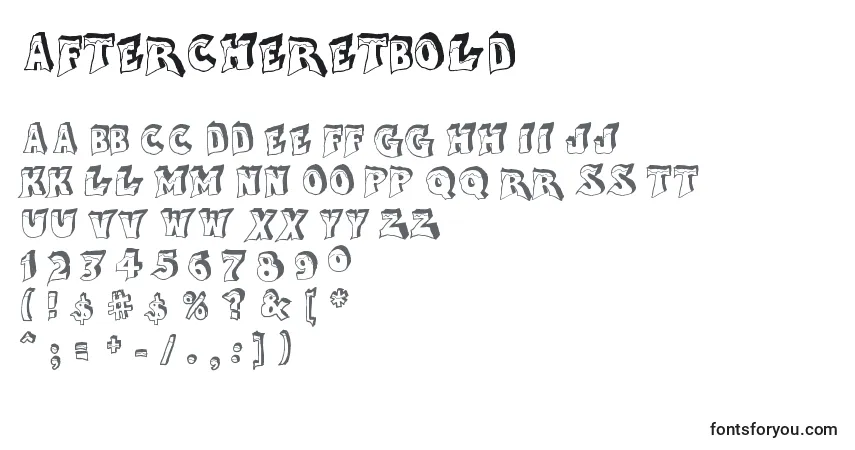 A fonte AfterCheretBold – alfabeto, números, caracteres especiais