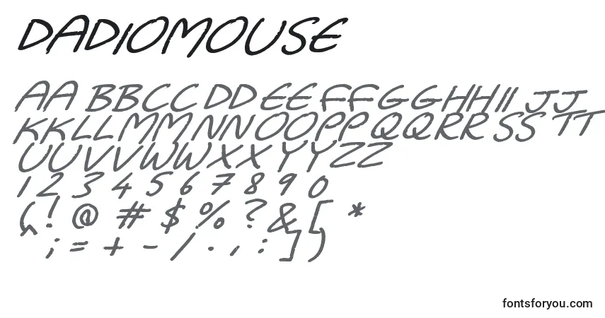 Dadiomouse Font – alphabet, numbers, special characters