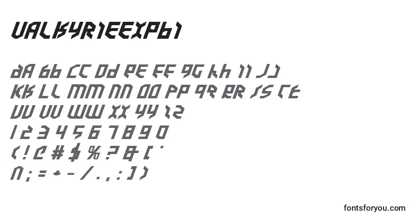 Czcionka Valkyrieexpbi – alfabet, cyfry, specjalne znaki