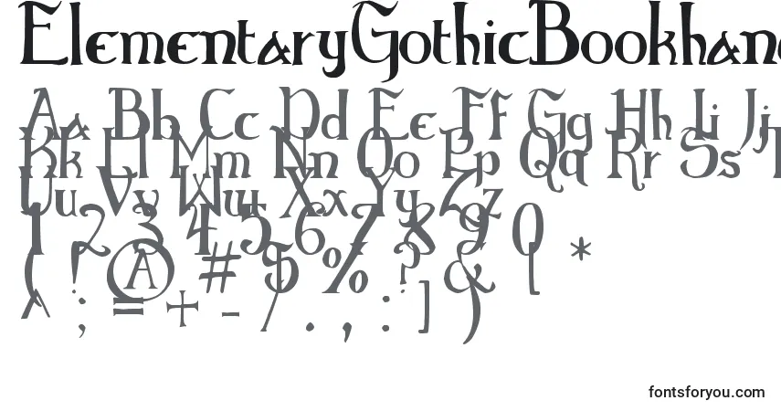 A fonte ElementaryGothicBookhand (26268) – alfabeto, números, caracteres especiais
