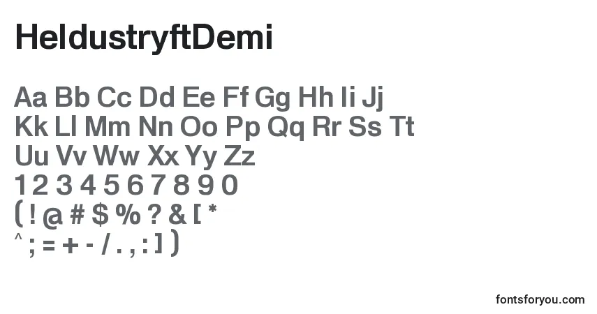 A fonte HeldustryftDemi – alfabeto, números, caracteres especiais