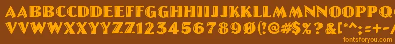 フォントLinoletterCutRegular – オレンジ色の文字が茶色の背景にあります。