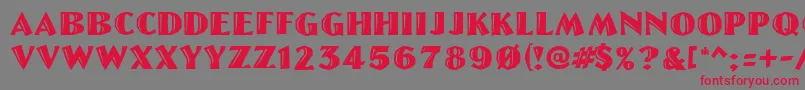 LinoletterCutRegular-fontti – punaiset fontit harmaalla taustalla
