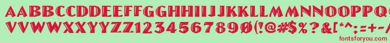 LinoletterCutRegular-Schriftart – Rote Schriften auf grünem Hintergrund