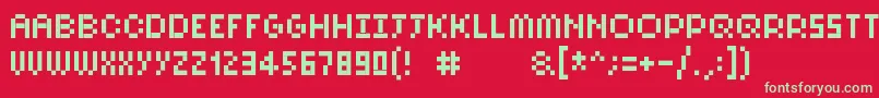 Fonte Pixelsix10 – fontes verdes em um fundo vermelho