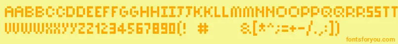 フォントPixelsix10 – オレンジの文字が黄色の背景にあります。