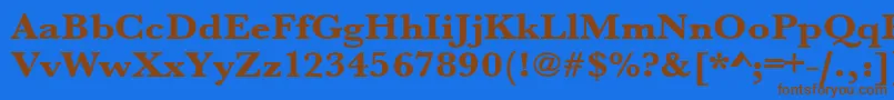 フォントUrwbaskertextbolextwid – 茶色の文字が青い背景にあります。