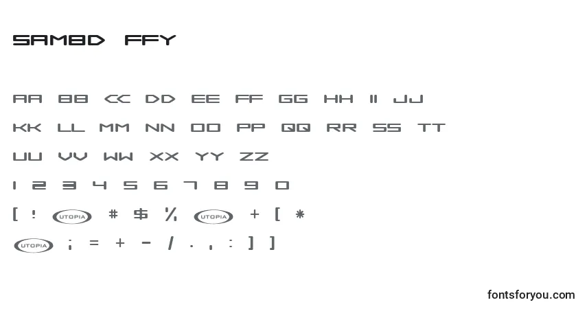 Czcionka Sambd ffy – alfabet, cyfry, specjalne znaki