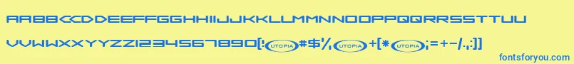フォントSambd ffy – 青い文字が黄色の背景にあります。