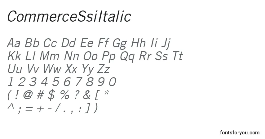 A fonte CommerceSsiItalic – alfabeto, números, caracteres especiais