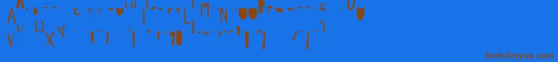 フォントPpLabai – 茶色の文字が青い背景にあります。
