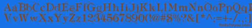 フォントTypographyTiesRegular – 茶色の文字が青い背景にあります。