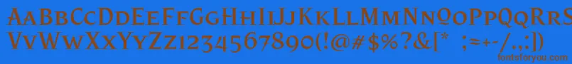 フォントPatzcuaroOt – 茶色の文字が青い背景にあります。