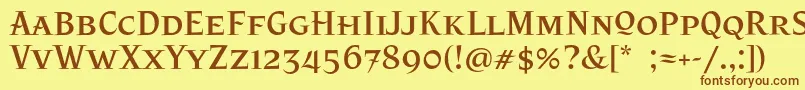 フォントPatzcuaroOt – 茶色の文字が黄色の背景にあります。