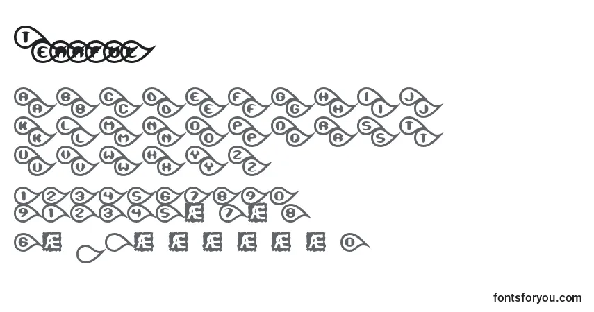 Czcionka Tearful – alfabet, cyfry, specjalne znaki