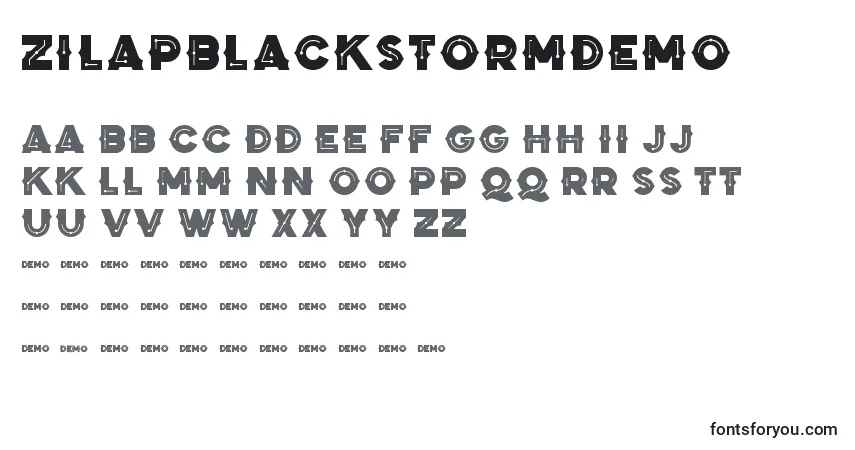 Шрифт ZilapBlackStormDemo – алфавит, цифры, специальные символы