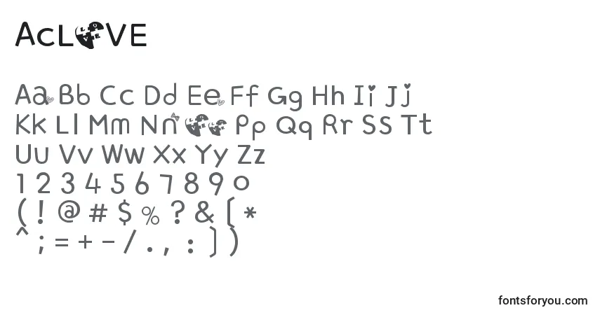 Czcionka AcLOVE – alfabet, cyfry, specjalne znaki