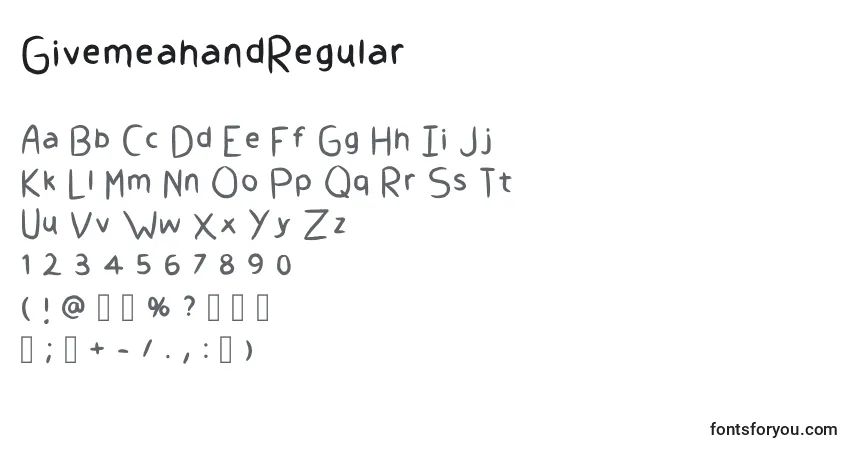 Schriftart GivemeahandRegular – Alphabet, Zahlen, spezielle Symbole