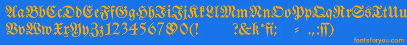 フォントFraktura – オレンジ色の文字が青い背景にあります。