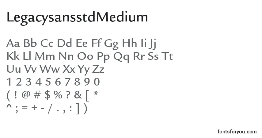 A fonte LegacysansstdMedium – alfabeto, números, caracteres especiais