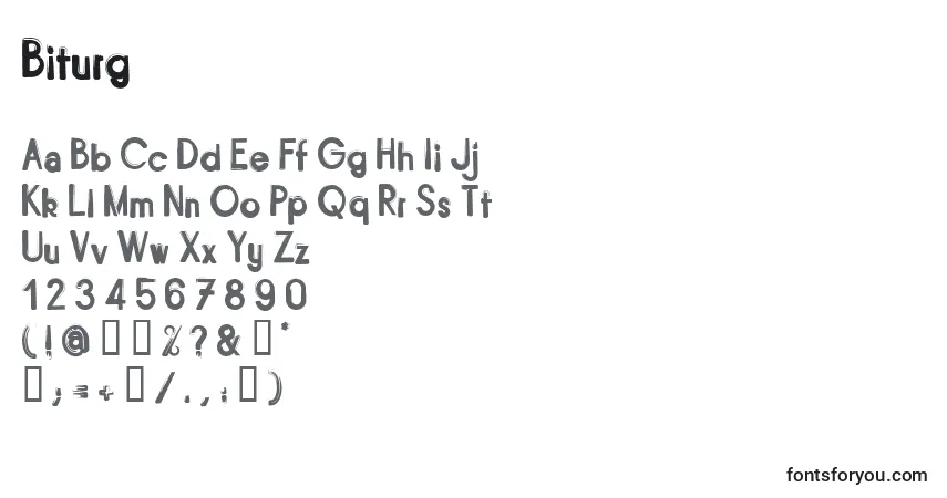 Schriftart Biturg – Alphabet, Zahlen, spezielle Symbole