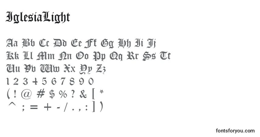 A fonte IglesiaLight – alfabeto, números, caracteres especiais