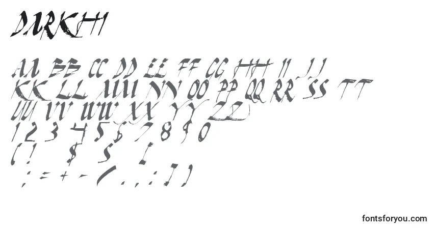 A fonte Darkhi – alfabeto, números, caracteres especiais