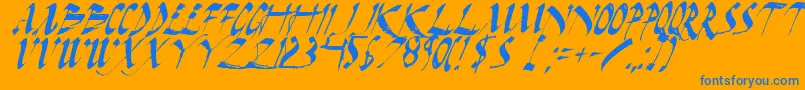 Fonte Darkhi – fontes azuis em um fundo laranja
