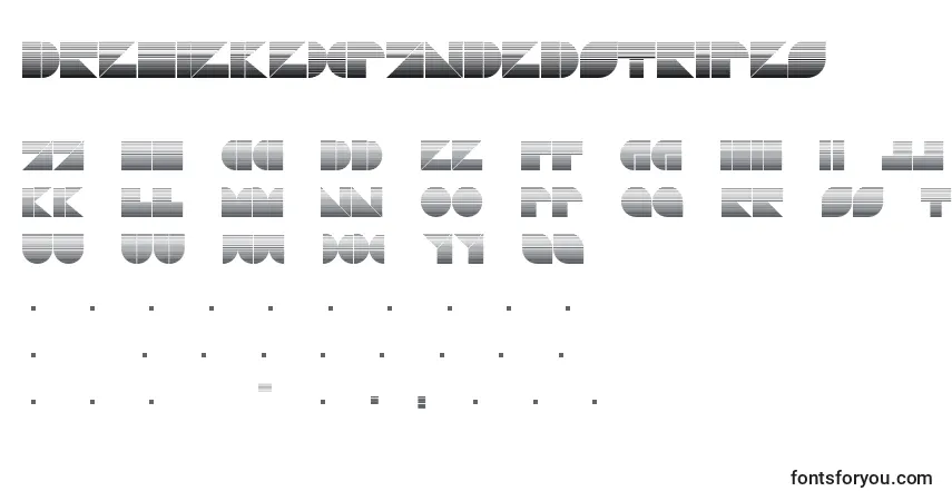 Czcionka DrebiekExpandedStripes – alfabet, cyfry, specjalne znaki