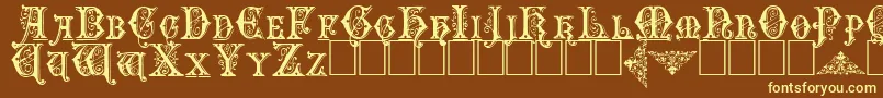 Emporium-fontti – keltaiset fontit ruskealla taustalla