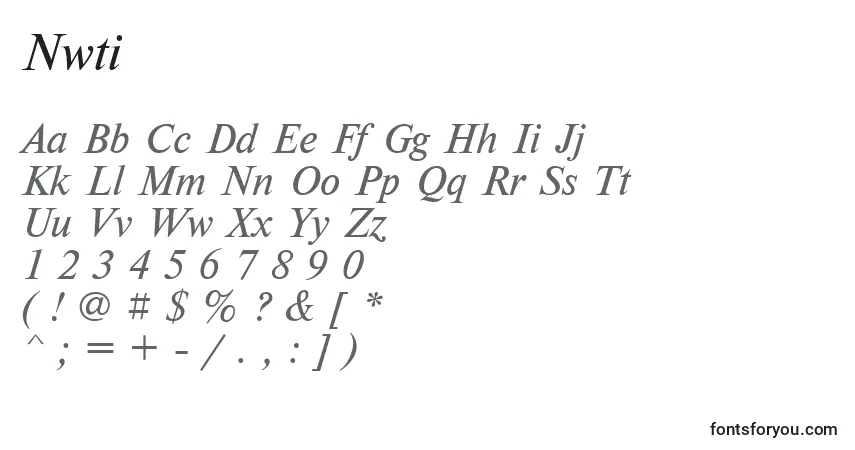 A fonte Nwti – alfabeto, números, caracteres especiais